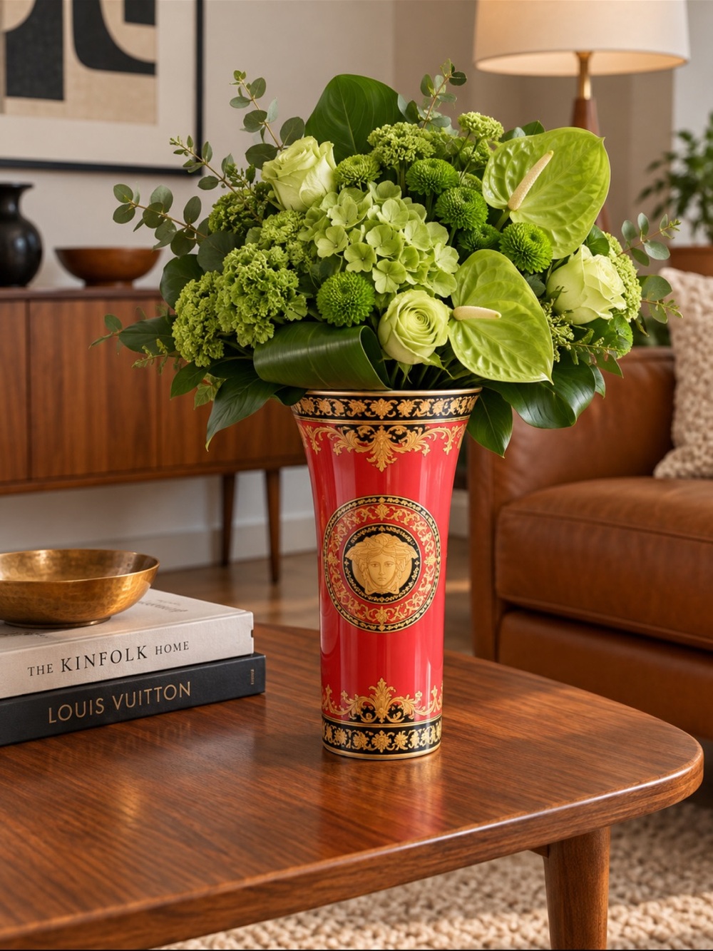 Rosenthal Versace Medusa Red Gold Porcelain Vase 10” T~ Excellent